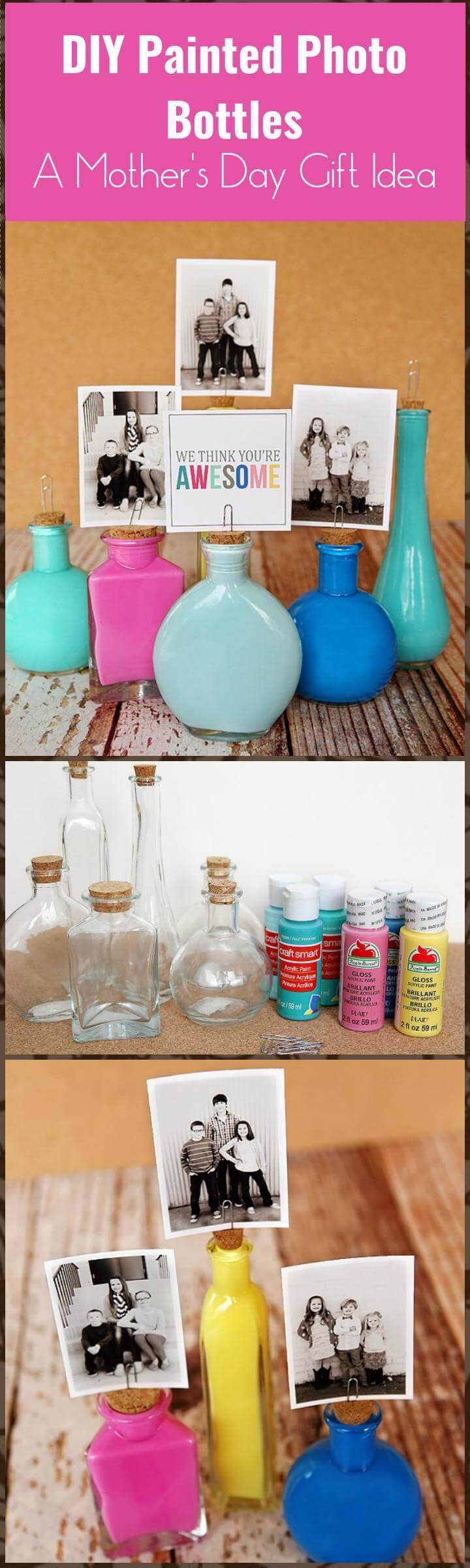 DIY painted photo bottles for Mother's Day